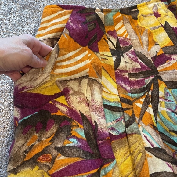 Lafayette 148 New York Tropical Floral Linen Pleated Skirt, Mid Length, Gold, 8 - Picture 7 of 13